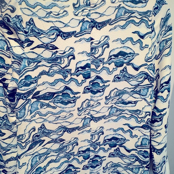 NWOT Essential Antwerp blue and white swirl dress with side ruffle size 36 - Picture 3 of 4